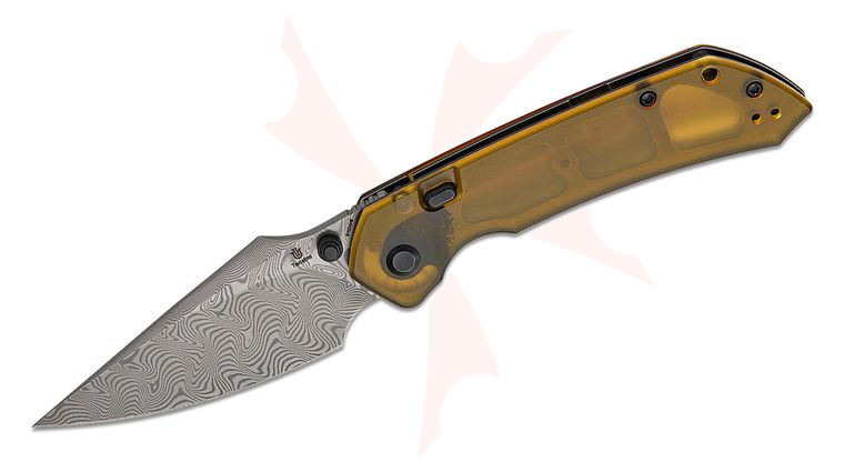 Tenable Knives Fenrir Top Liner Lock Folding Knife 3.45 inch Damascus Harpoon Blade, Amber PEI Handles