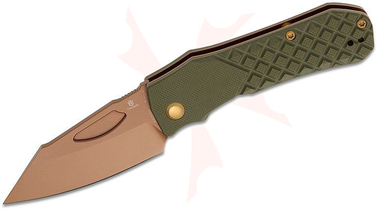 Tenable Knives Loki Folding Knife 2.99 inch Nitro-V Rose Gold Wharncliffe Blade, Olive Green G10 Handles