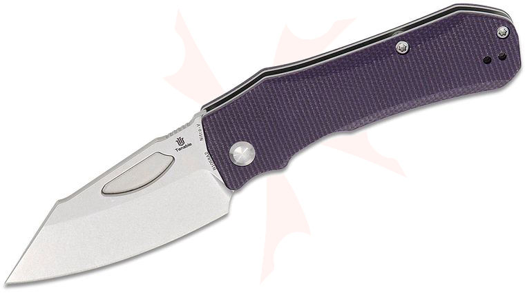 Tenable Knives Loki Folding Knife 2.99 inch Nitro-V Stonewashed Wharncliffe Blade, Purple Micarta Handles