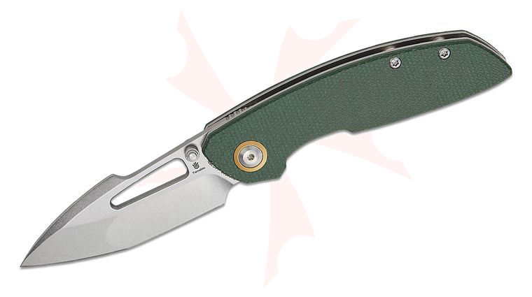 Tenable Knives Link Liner Lock Folding Knife 3 inch 14C28N Stonewashed Harpoon Blade, Green Micarta Handles