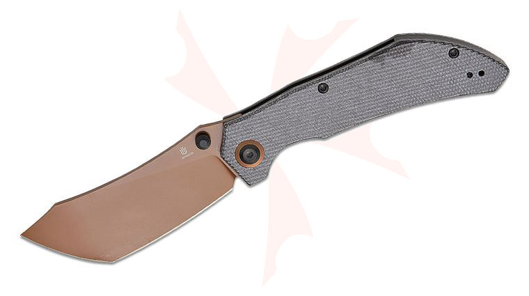 Tenable Knives Tipper Folding Knife 3.39 inch Nitro-V Rose Gold Modified Cleaver Blade, Black Micarta Handles