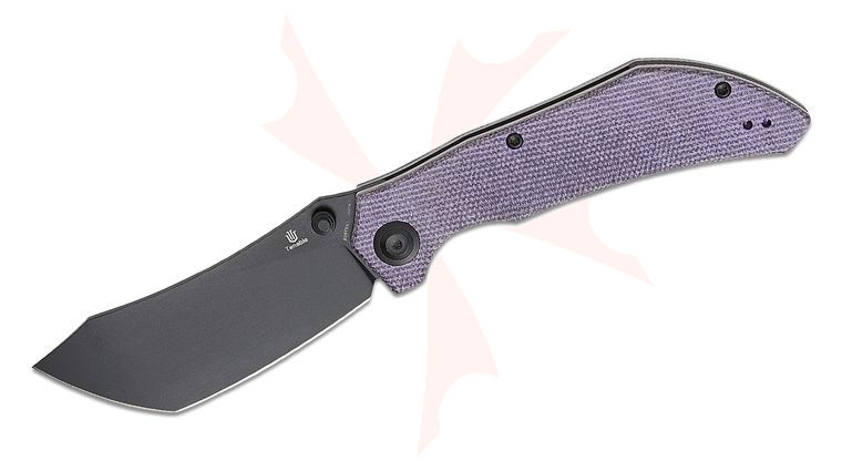 Tenable Knives Tipper Folding Knife 3.39 inch Nitro-V Black Stonewashed Modified Cleaver Blade, Purple Micarta Handles