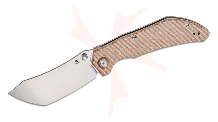 Tenable Knives Tipper Folding Knife 3.39 inch Nitro-V Stonewashed Modified Cleaver Blade, Brown Micarta Handles