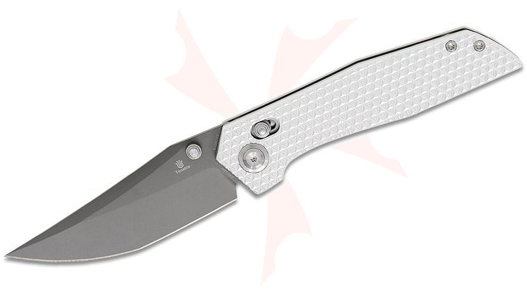 Tenable Knives TuffKnives Deadite Crossbar Lock Folding Knife 3.52 inch 14C28N Gray TiCn Coated Clip Point Blade, Silver Anodized Aluminum Handles