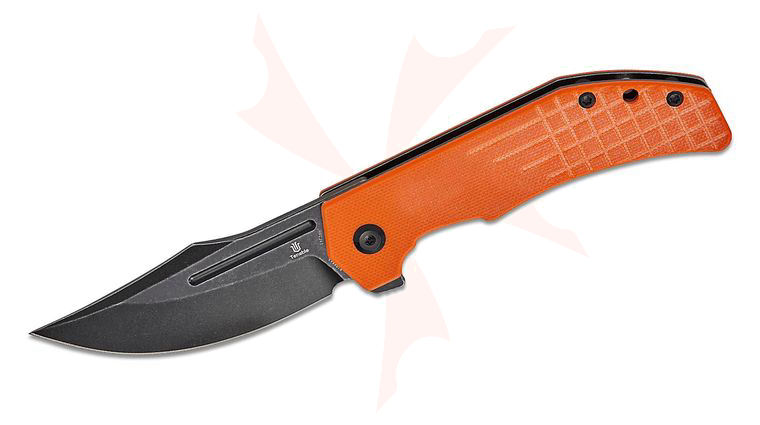 Tenable Knives Orion Flipper Knife 3.07 inch 14C28N Black Stonewashed Clip Point Blade, Orange Frag G10 Handles