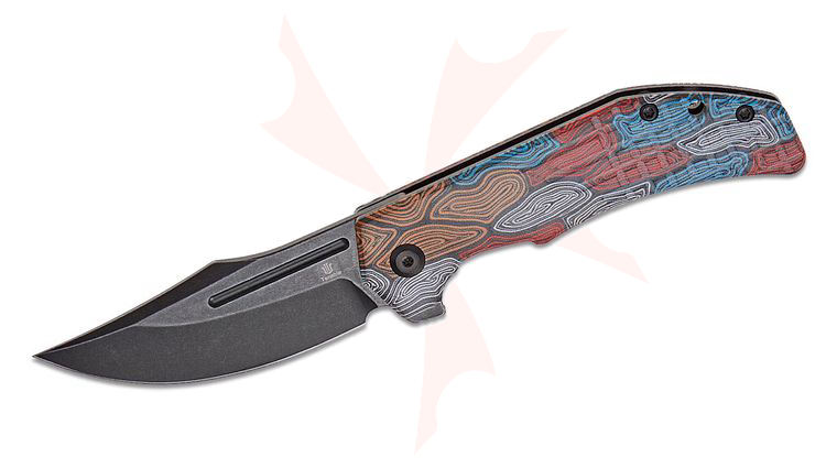 Tenable Knives Orion Flipper Knife 3.07 inch 14C28N Black Stonewashed Clip Point Blade, Multi-Color Topographic G-mascus Handles