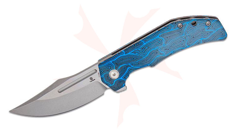 Tenable Knives Orion Flipper Knife 3.07 inch 14C28N Stonewashed Clip Point Blade, Blue Topographic G-mascus Handles
