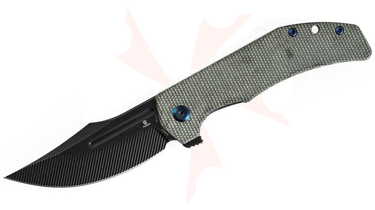 Tenable Knives Orion Flipper Knife 3.07 inch Nitro-V Black Stonewashed CNC-Milled Clip Point Blade, Green Micarta Handles