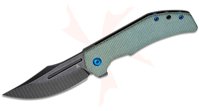 Tenable Knives Orion Flipper Knife 3.07 inch Nitro-V Black Stonewashed CNC-Milled Clip Point Blade, Green Micarta Handles