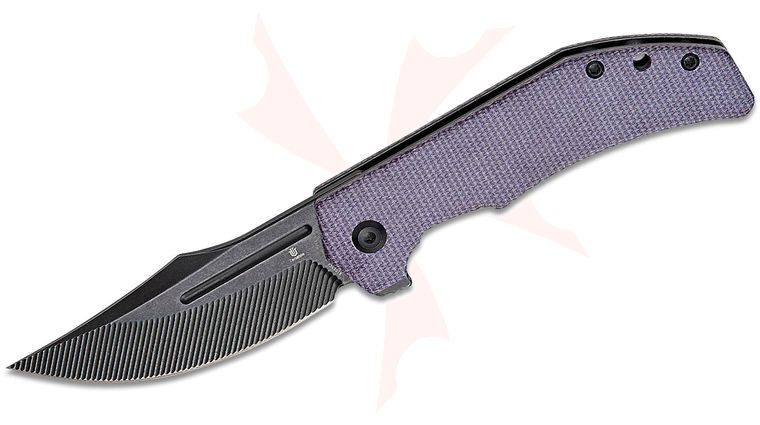 Tenable Knives Orion Flipper Knife 3.07 inch Nitro-V Black Stonewashed CNC-Milled Clip Point Blade, Purple Micarta Handles