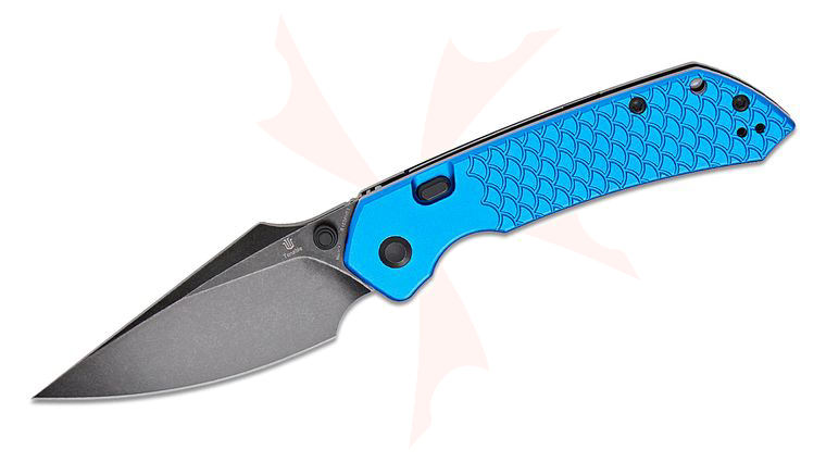 Tenable Knives Fenrir Top Liner Lock Folding Knife 3.45 inch Nitro-V Black Stonewashed Harpoon Blade, Dark Blue Anodized Aluminum Handles with Fishscale Pattern