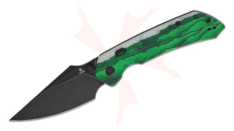 Tenable Knives Fenrir Top Liner Lock Folding Knife 3.45 inch D2 Black Stonewashed Harpoon Blade, Green Misty Mountain Pattern Jade G10 Handles