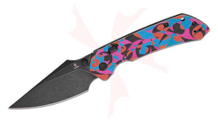 Tenable Knives Fenrir Top Liner Lock Folding Knife 3.45 inch D2 Black Stonewashed Harpoon Blade, Multicolor Camouflage Pattern Jade G10 Handles