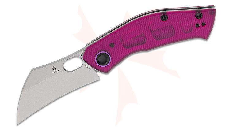 Tenable Knives Jonathan Shaw Osprey Front Flipper Knife 2.23 inch Nitro-V Stonewashed Hawkbill Blade, Purple Polymer Handles