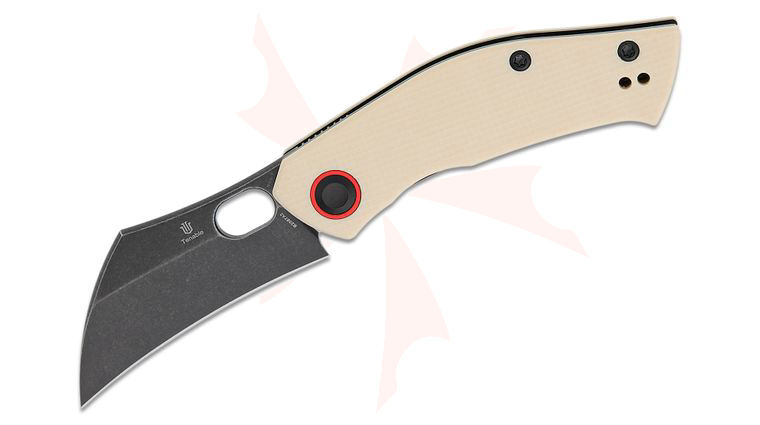 Tenable Knives Jonathan Shaw Osprey Front Flipper Knife 2.23 inch Nitro-V Black Stonewashed Hawkbill Blade, Ivory G10 Handles