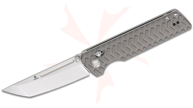 Tenable Knives Dirk Pinkerton Anomaly Crossbar Lock Folding Knife 3.14 inch Nitro-V Stonewashed Tanto Blade, Gray Chevron Pattern Aluminum Handles
