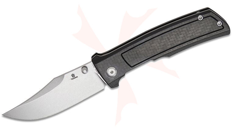 Tenable Knives Ray Laconico Bison Flipper Knife 3.24 inch Nitro-V Stonewashed Clip Point Blade, Twill Carbon FIber & G10 Handles