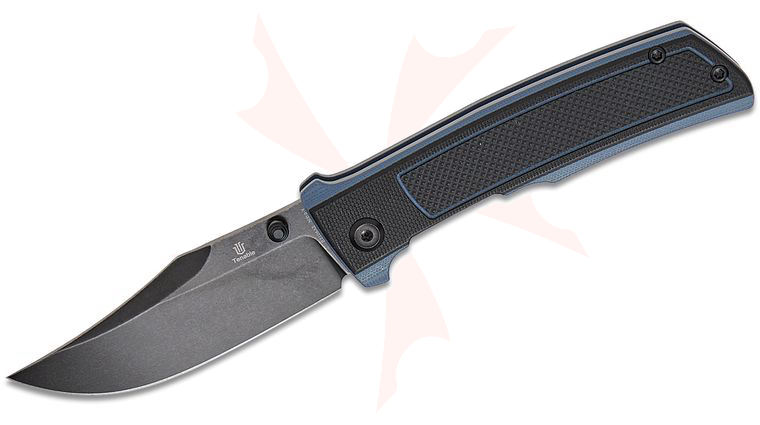 Tenable Knives Ray Laconico Bison Flipper Knife 3.24 inch Nitro-V Black Stonewashed Clip Point Blade, Black & Gray Frag Pattern G10 Handles