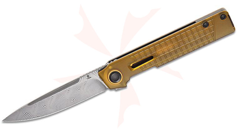Tenable Knives Jonathan Styles Kitpu Liner Lock Flipper Knife 2.9 inch Water Ripple Damascus Drop Point Blade, Frag Pattern Ultem Handles, Reversible Bayonet Clip