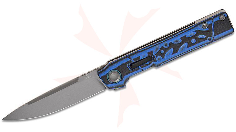 Tenable Knives Jonathan Styles Kitpu Liner Lock Flipper Knife 2.9 inch Nitro-V Gray TiCN Drop Point Blade, Blue & Black G10 Handles, Reversible Bayonet Clip