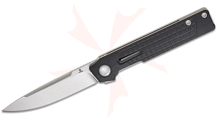 Tenable Knives Jonathan Styles Kitpu Liner Lock Flipper Knife 2.9 inch Nitro-V Stonewashed Drop Point Blade, Black Frag Pattern G10 Handles, Reversible Bayonet Clip