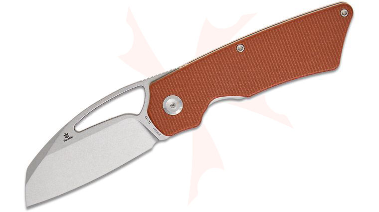 Tenable Knives Marshall Noble Goblin L Liner Lock Front Flipper Knife 3.08 inch 14C28N Stonewashed Sheepsfoot Blade, Brown Canvas Micarta Handles, Reversible Clip