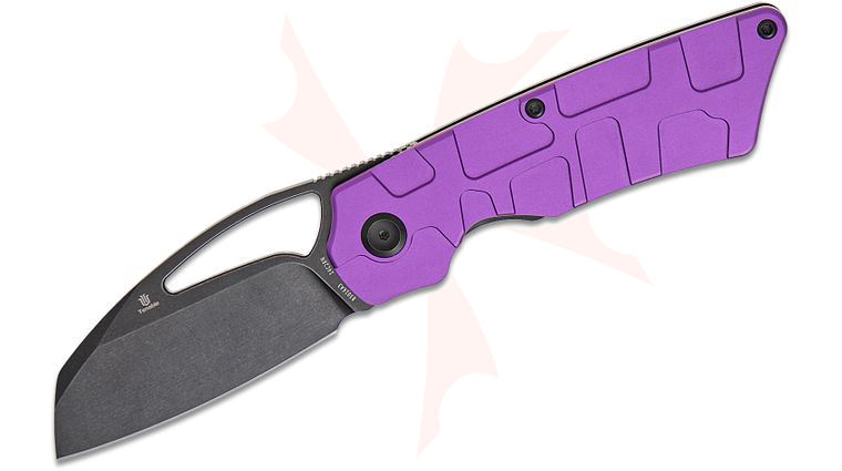 Tenable Knives Marshall Noble Goblin L Liner Lock Front Flipper Knife 3.08 inch 14C28N Black Stonewashed Sheepsfoot Blade, Purple Machined Aluminum Handles, Reversible Clip