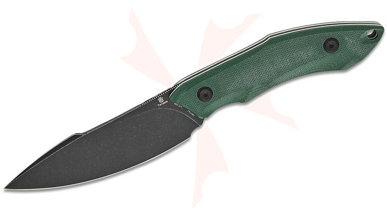Tenable Knives Luccio Fixed Blade Knife 3.81 inch 14C28N Black Stonewashed Harpoon Blade, Green G10 Handles with White Liners