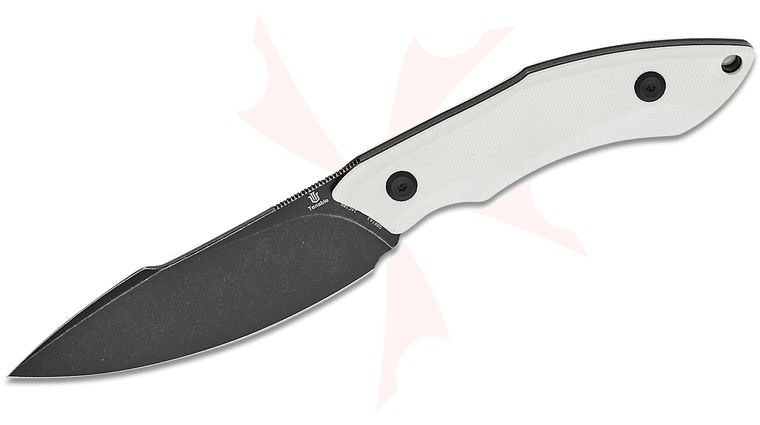 Tenable Knives Luccio Fixed Blade Knife 3.81 inch 14C28N Black Stonewashed Harpoon Blade, White G10 Handles with Black Liners