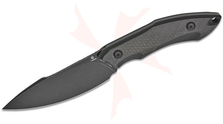 Tenable Knives Luccio Fixed Blade Knife 3.81 inch 14C28N Black Stonewashed Harpoon Blade, Black G10 Handles with Carbon Fiber Overlay