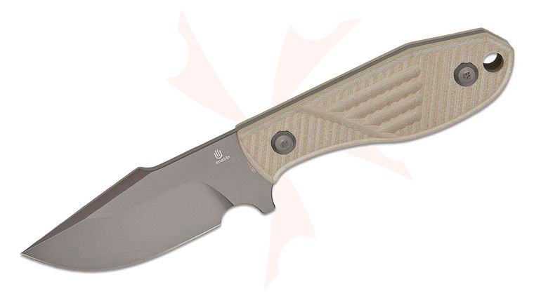 Tenable Knives Tiny Dancer Fixed Blade Knife 3.17 inch D2 Gray TiNi Coated Harpoon Blade, Light Sand G10 Handles, Kydex Sheath