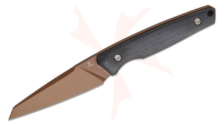 Tenable Knives Jonathan Styles Parr Fixed Blade Knife 2.88 inch 14C28N Rose Gold Coated Reverse Tanto Blade, Black G10 Handles, Kydex IWB Sheath