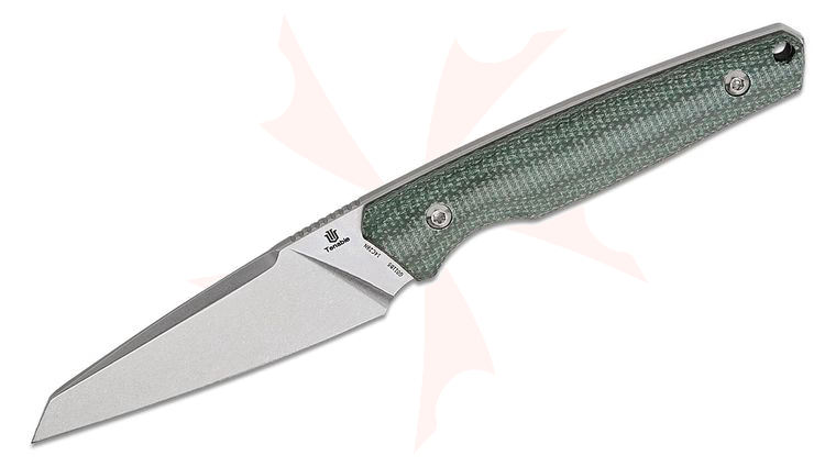 Tenable Knives Jonathan Styles Parr Fixed Blade Knife 2.88 inch 14C28N Stonewashed Reverse Tanto Blade, Green Micarta Handles, Kydex IWB Sheath