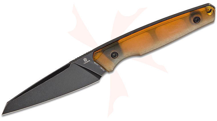 Tenable Knives Jonathan Styles Parr Fixed Blade Knife 2.88 inch 14C28N Black Stonewashed Reverse Tanto Blade, Amber Ultem Handles, Kydex IWB Sheath