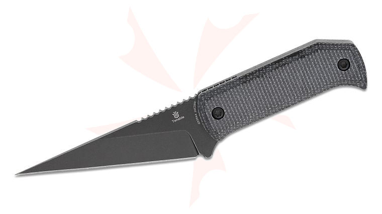 Tenable Knives Dirk Pinkerton ToothPik Fixed Blade Knife 3.04 inch 14C28N Black Stonewashed Modified Kiridashi Blade, Black Micarta Handles, Kydex Sheath