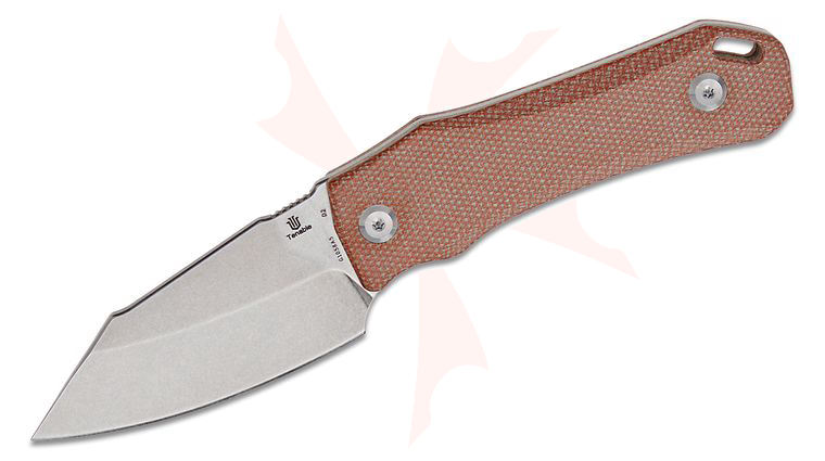 Tenable Knives Loki Fixed Blade Knife 2.99 inch D2 Stonewashed Wharncliffe Blade, Brown Canvas Micarta Handles, Kydex Sheath