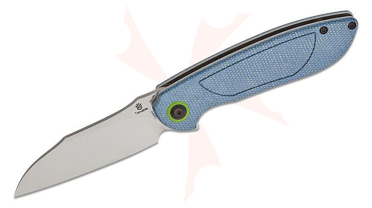 Tenable Knives Prometheus Liner Lock Flipper Knife 3.29 inch 14C28N Stonewashed Sheepsfoot Blade, Blue Micarta Handles