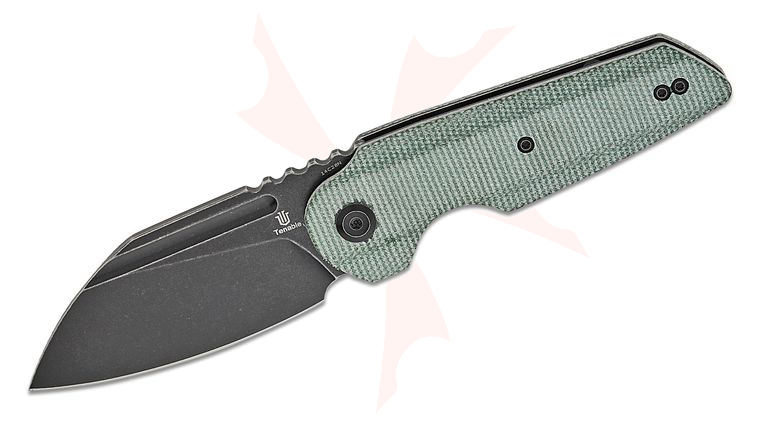 Tenable Knives 4T5 Design Rafe L Liner Lock Flipper Knife 3.19 inch 14C28N Black Stonewashed Sheepsfoot Blade, Green Canvas Micarta Handles