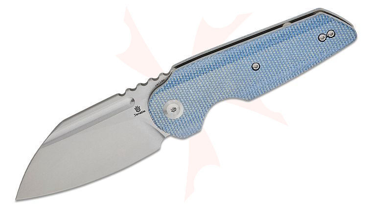 Tenable Knives 4T5 Design Rafe L Liner Lock Flipper Knife 3.19 inch 14C28N Stonewashed Sheepsfoot Blade, Blue Canvas Micarta Handles