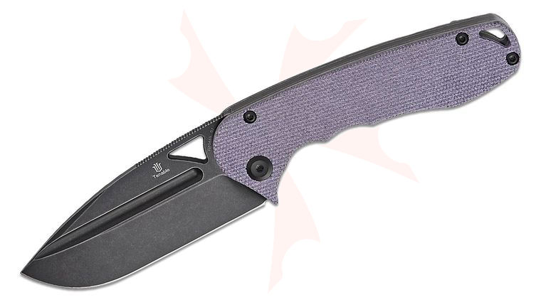 Tenable Knives Midgards Messer Bombur Liner Lock Folding Knife 3.53 inch D2 Black Stonewashed Drop Point Blade, Purple Micarta Handles