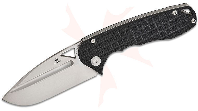 Tenable Knives Midgards Messer Bombur Liner Lock Folding Knife 3.53 inch D2 Stonewashed Drop Point Blade, Black Frag G10 Handles