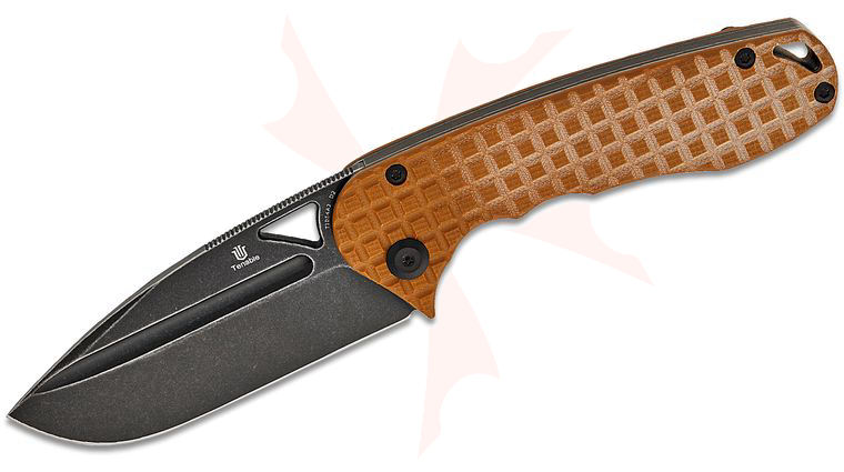 Tenable Knives Midgards Messer Bombur Liner Lock Folding Knife 3.53 inch D2 Black Stonewashed Drop Point Blade, Brown Frag G10 Handles