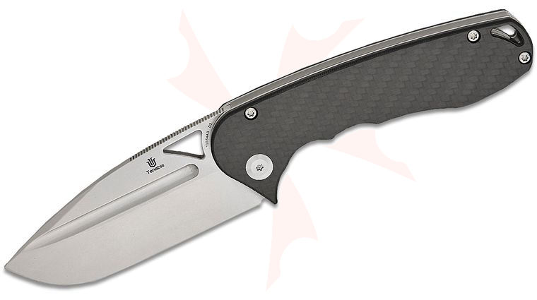 Tenable Knives Midgards Messer Bombur Liner Lock Folding Knife 3.53 inch D2 Stonewashed Drop Point Blade, Twill Carbon Fiber Handles