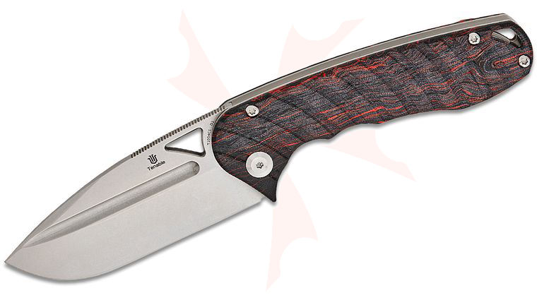 Tenable Knives Midgards Messer Bombur Liner Lock Folding Knife 3.53 inch D2 Stonewashed Drop Point Blade, Red and Black G-Mascus Handles