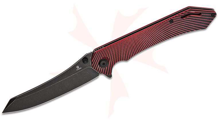Tenable Knives Kmaxrom Colibri Tech Flipper Knife 4.34 inch Nitro-V Black Stonewashed Reverse Tanto Blade, Black and Red G10 Handles