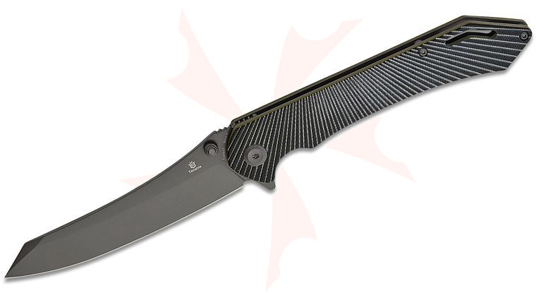 Tenable Knives Kmaxrom Colibri Tech Flipper Knife 4.34 inch Nitro-V Gray TiCn Reverse Tanto Blade, Black and Green G10 Handles