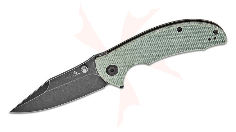 Tenable Knives Rei Liner Lock Flipper Knife 3.3 inch 14C28N Black Stonewashed Clip Point Blade, Green Canvas Micarta Handles