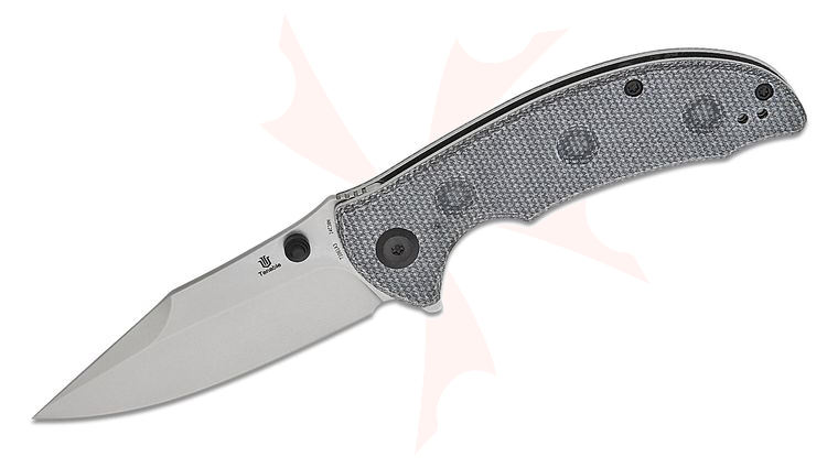 Tenable Knives Rei Liner Lock Flipper Knife 3.3 inch 14C28N Stonewashed Clip Point Blade, Dimpled Black Canvas Micarta Handles