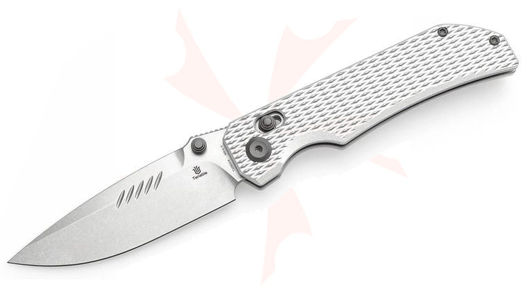 Tenable Knives Eaglestrike Crossbar Lock Folding Knife 3.73 inch Nitro-V Stonewashed Drop Point Blade, Silver Anodized Aluminum Handles
