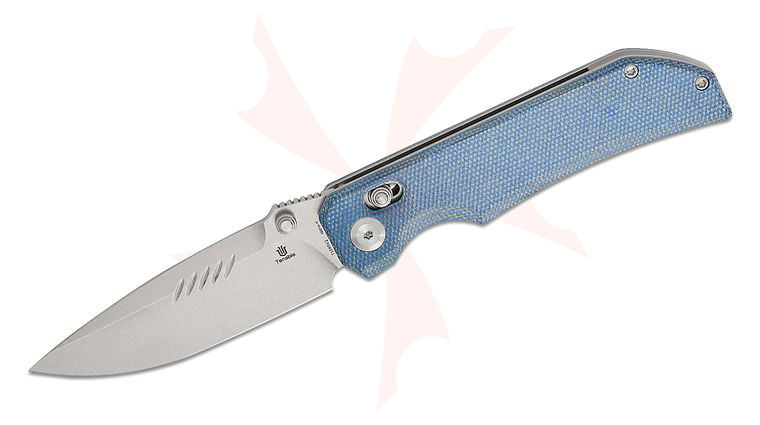 Tenable Knives Eaglestrike Crossbar Lock Folding Knife 3.73 inch Nitro-V Stonewashed Drop Point Blade, Blue Micarta Handles